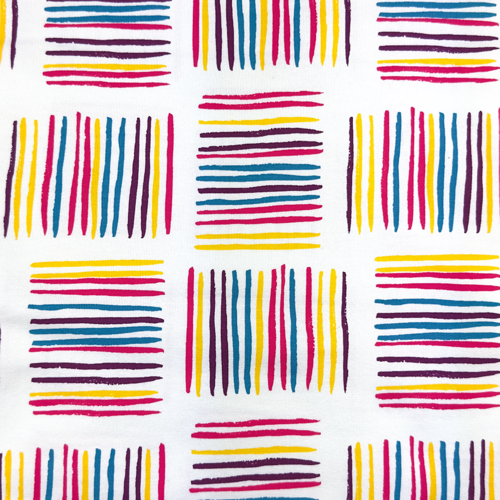 [S1800L] Jersey Printed Square Stripes Snoozy Fabrics