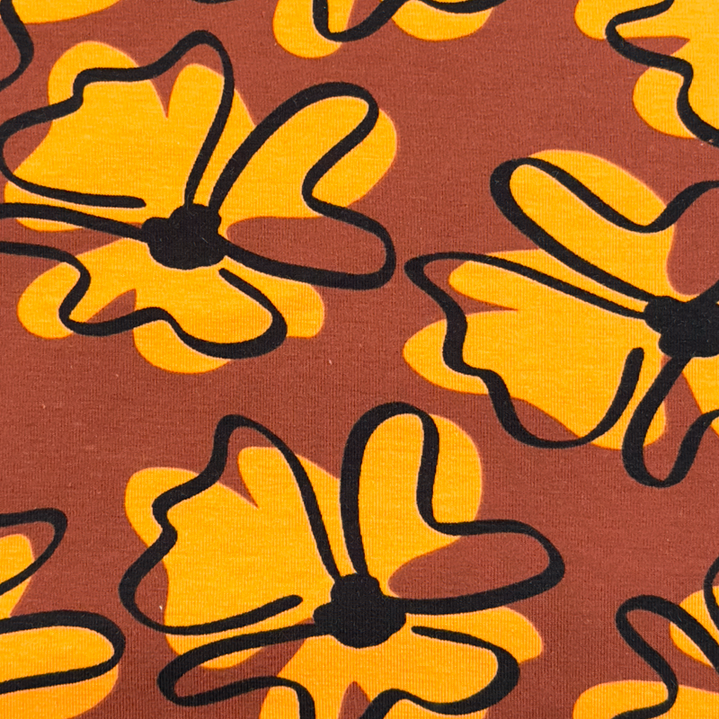 [S1774R] Jersey Stampato Fiori Retrò