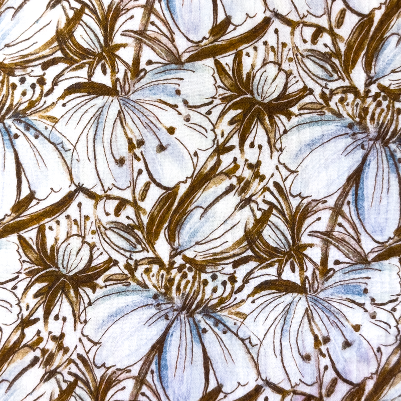 [S1789R] Musselin Geknittert Digital Gedruckt Gemischte Blumen