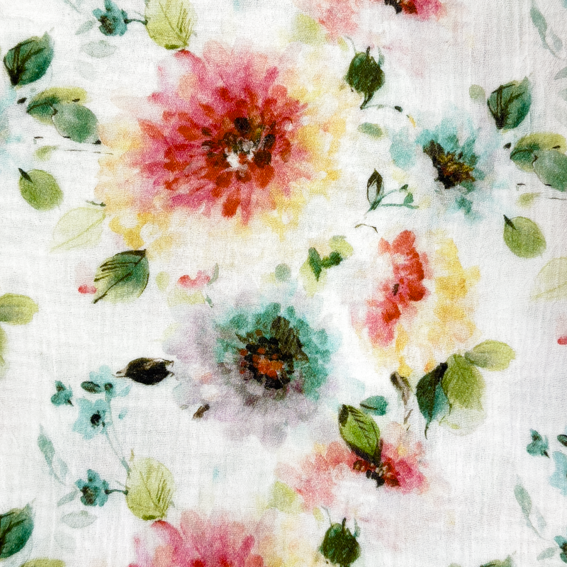 [S1790R] Double Gauze Crinkled Digital Printed Painted Flowers