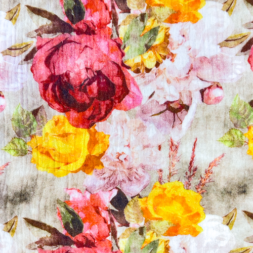 [S1792R] Double Gauze Crinkled Digital Printed Flower Garden