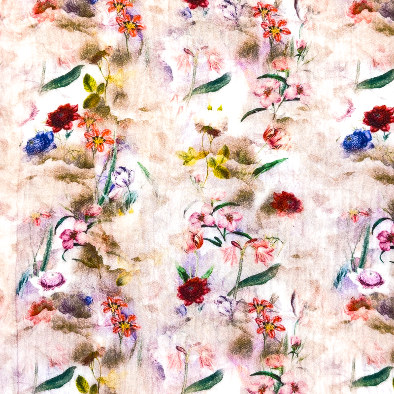 [S1793R] Double Gauze Crinkled Digital Printed Sweet Stems