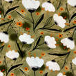 [S1886R-1004] [S1886R] Rayon Poplin Digital Printed Tullips (Army)