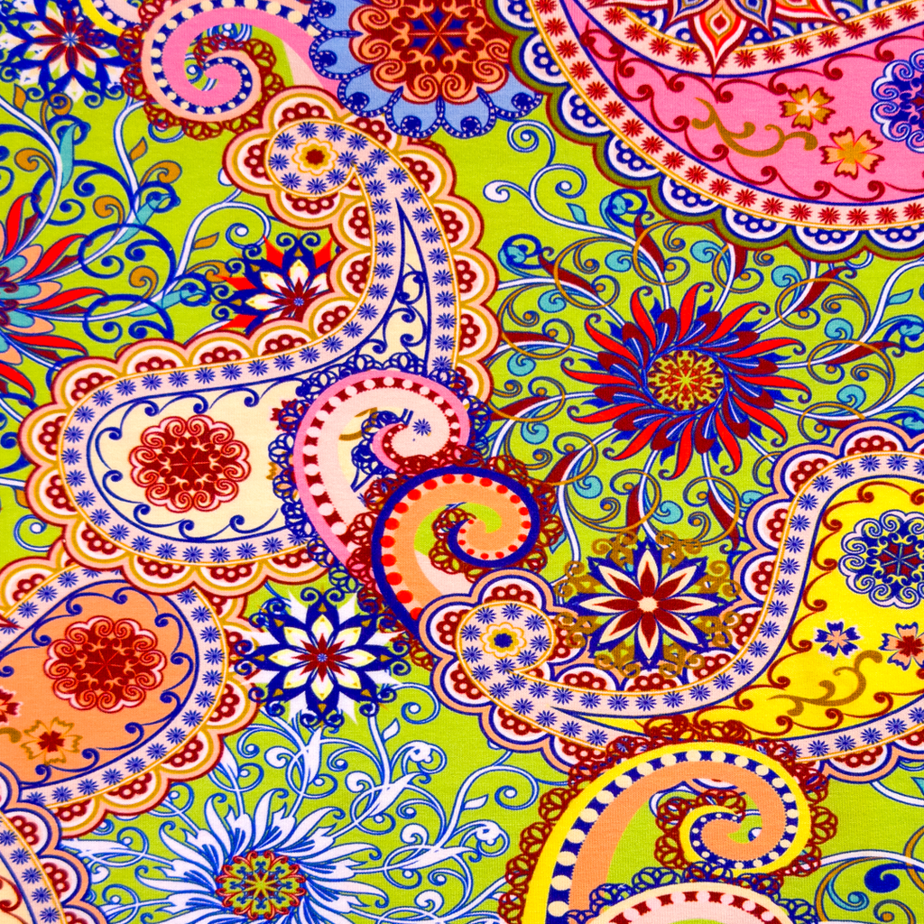 [S1939L] Viskos Lycra Tung Digitaltryckt Bohemisk Paisley