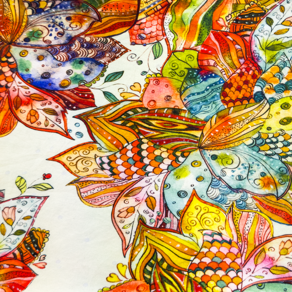 [S1946L] Viscosa Lycra Pesada Impreso Digitalmente Flores de fantasía