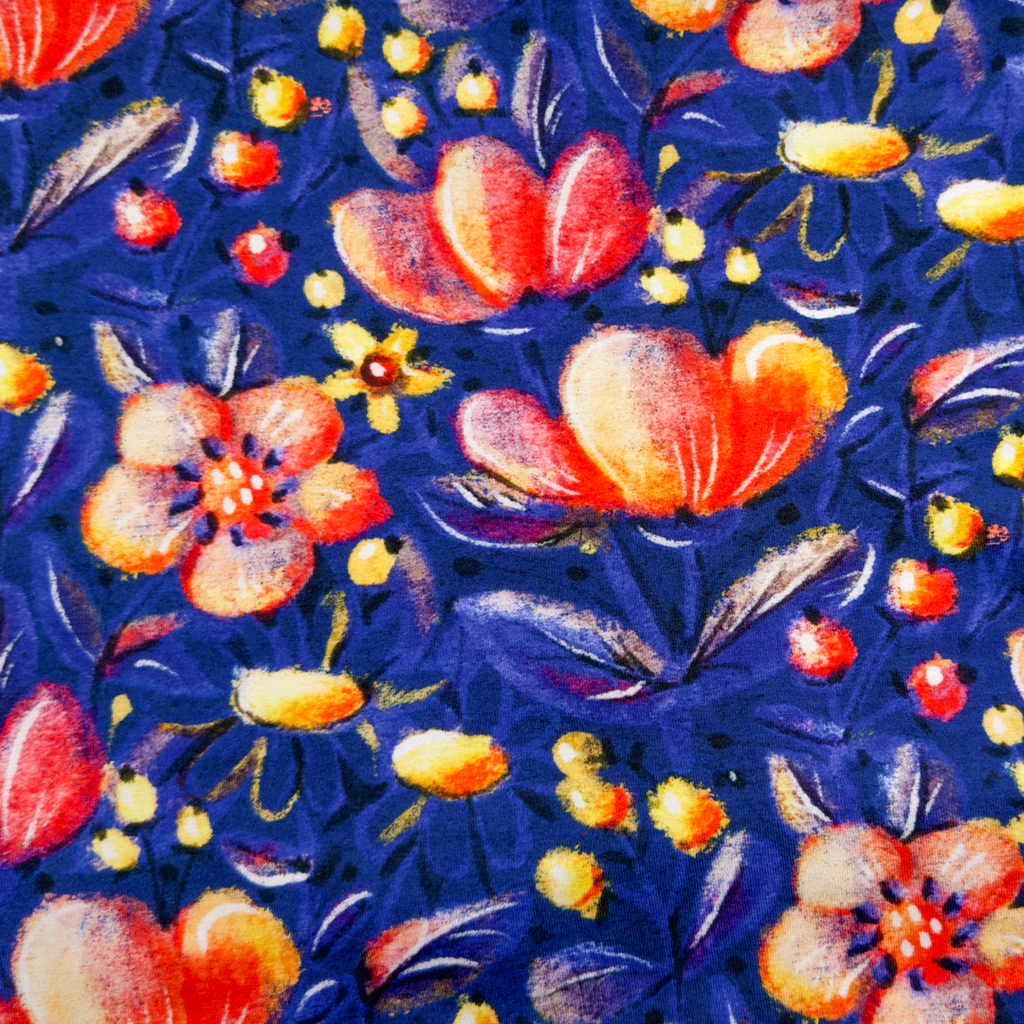 [S1959L] Viscose Lycra Lourd Imprimé Numérique Fleurs et Feuilles