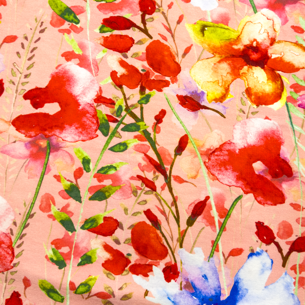 [S1961L] Viskos Lycra Tung Digitaltryckt Sommarblommor