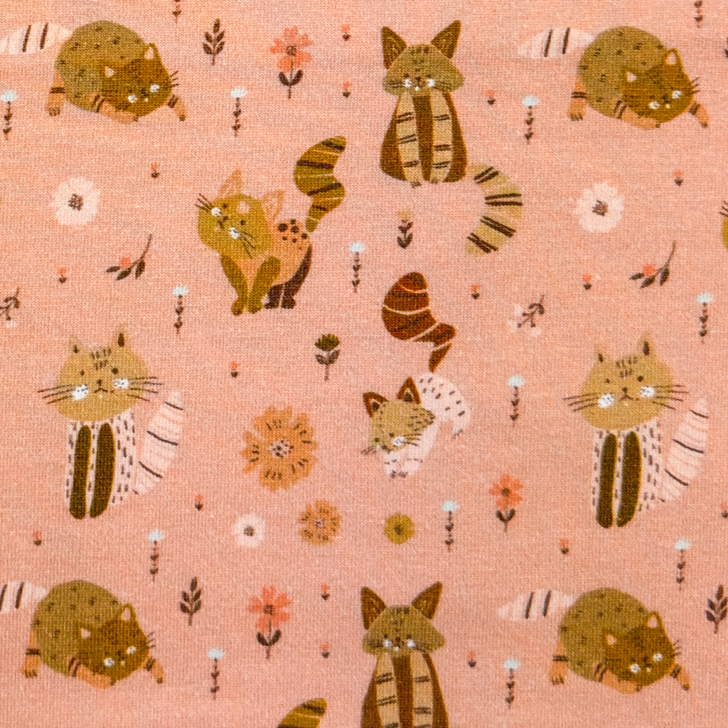 [S1999L] Jersey Printed Cats With Little Flowers