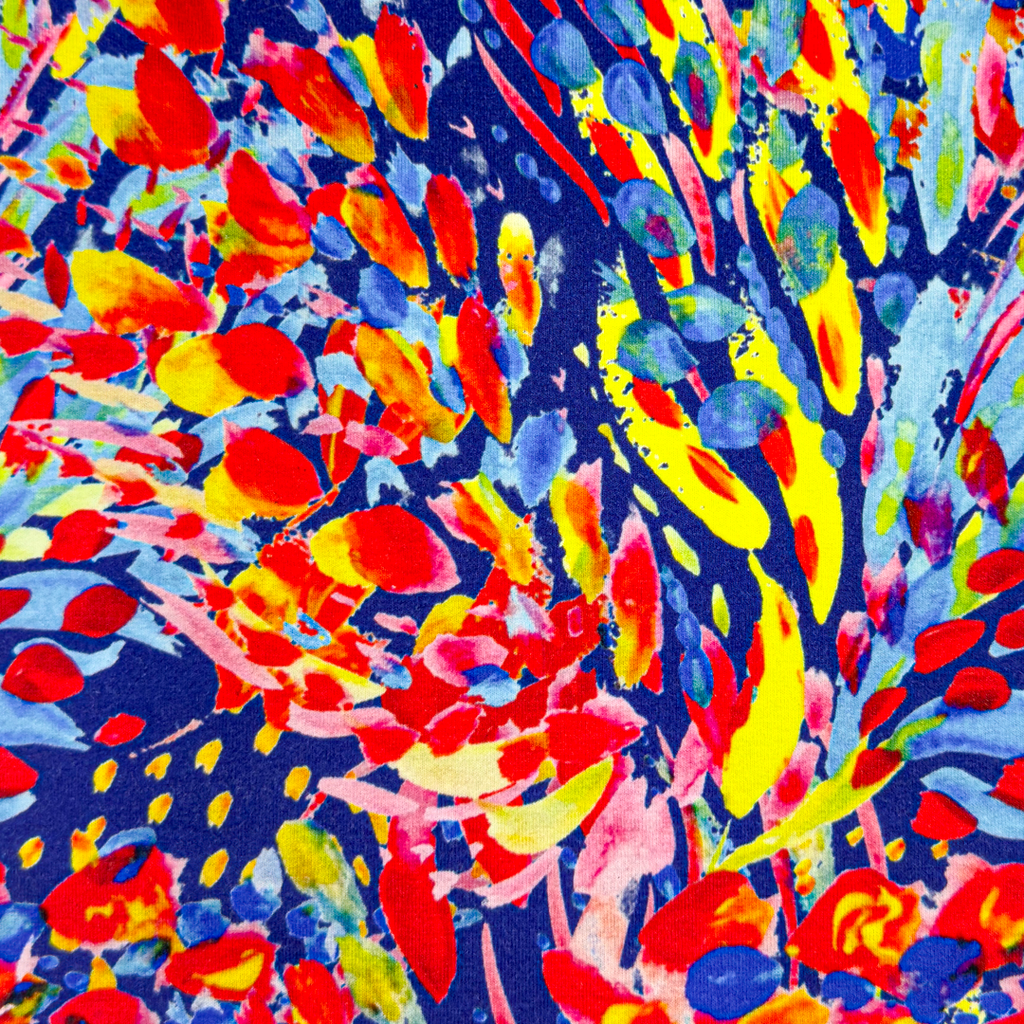 [S1907R] Viscose Lycra Lourd Imprimé Numérique Résumé Aquarelle