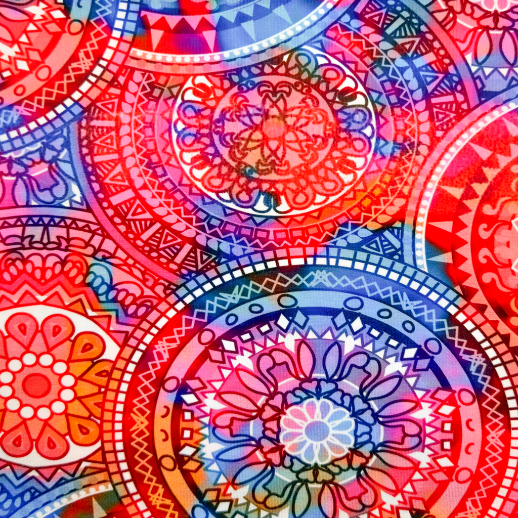 [S1915R] Viskóza Lycra Těžký Digitální Tisk Mandala Dlaždice