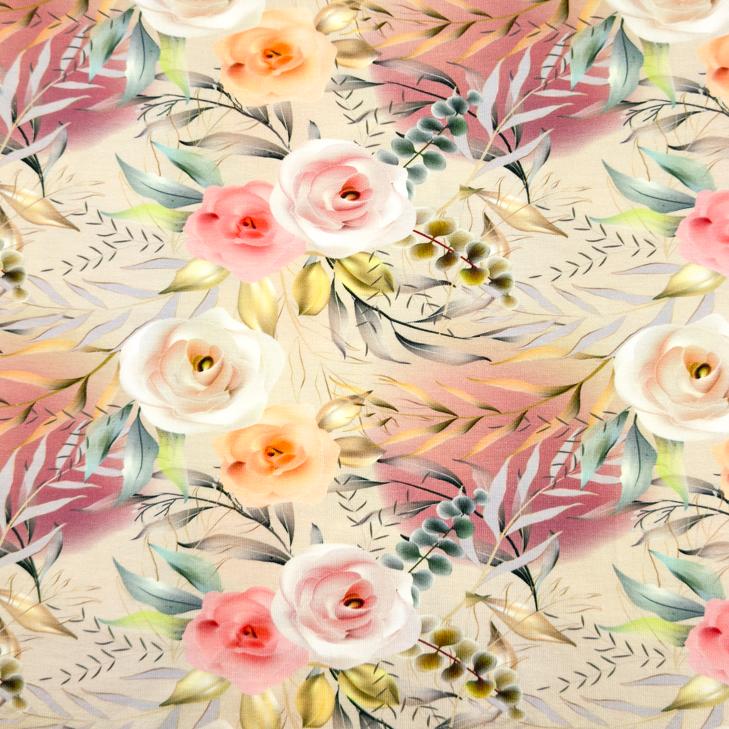[S1919R] Viscose Lycra Heavy Digital Printed Old English Flowers
