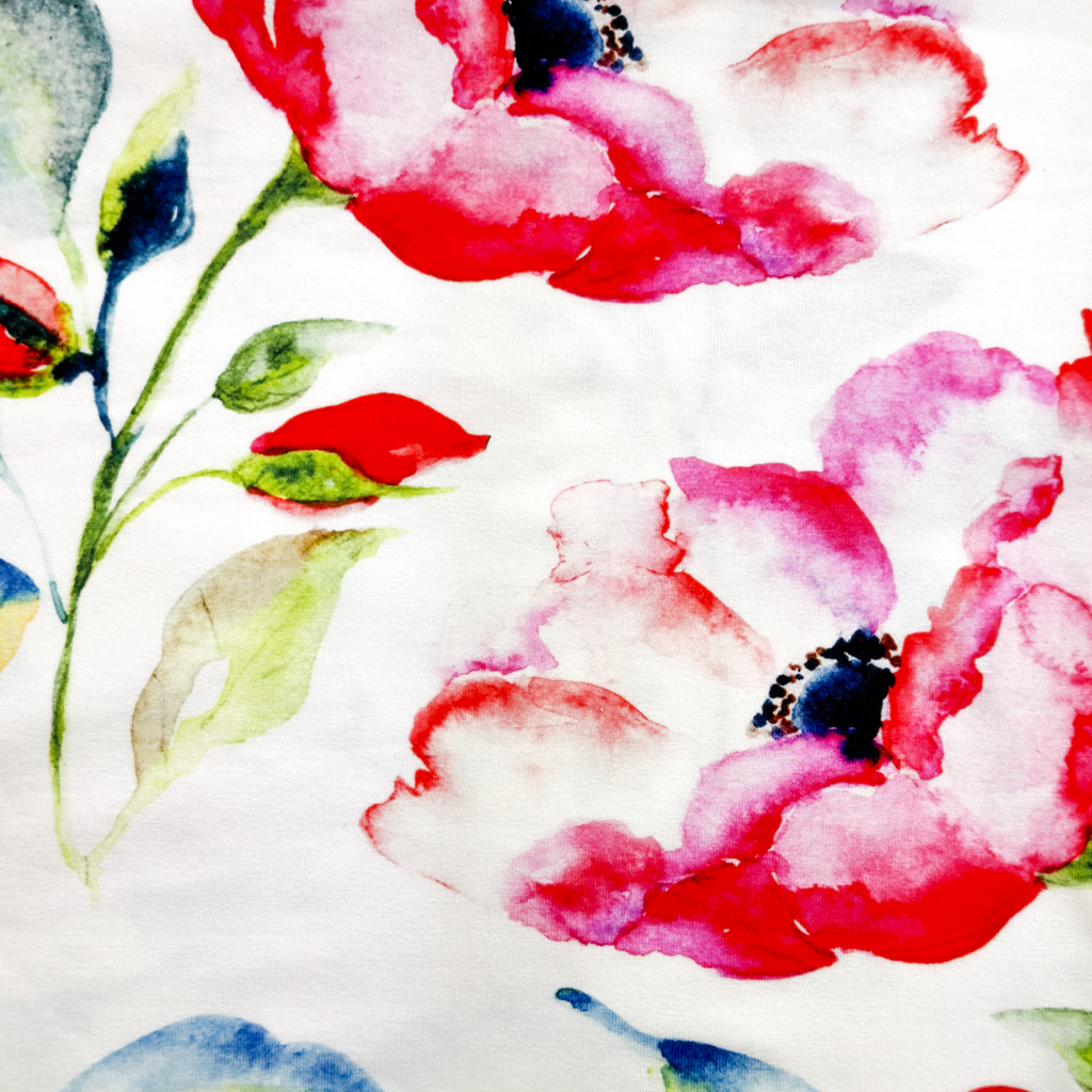 [S1944R] Viskos Lycra Tung Digitaltryckt Akvarell Blommor