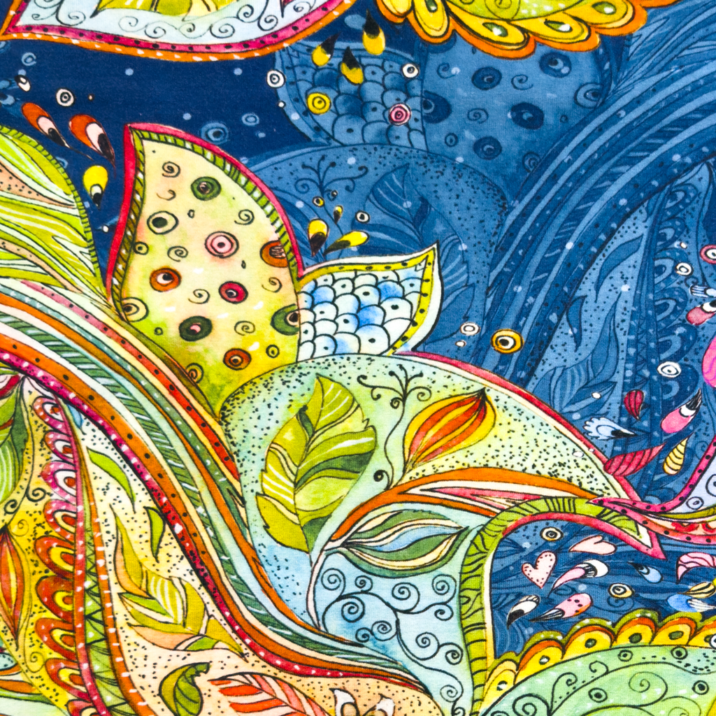 [S1946R] Viskos Lycra Tung Digitaltryckt Fantasi Blommar