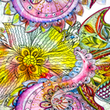 [S1946R-3688] [S1946R] Viskos Lycra Tung Digitaltryckt Fantasi Blommar (Design H)