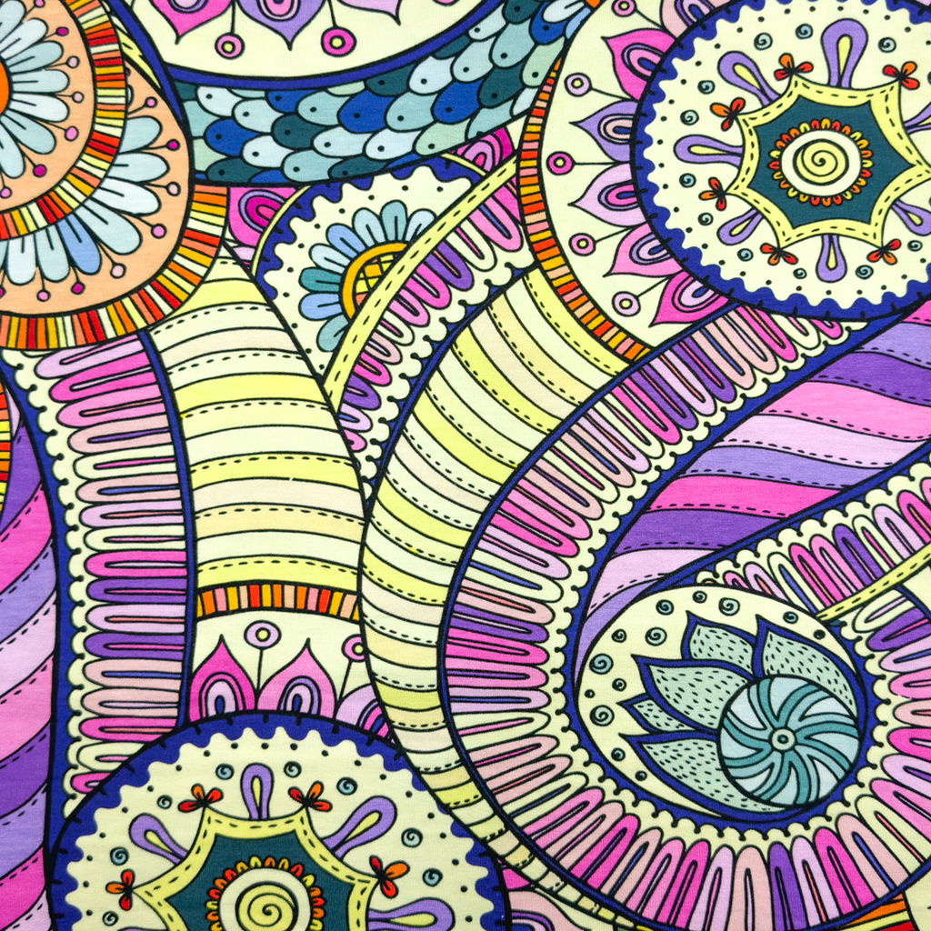 [S1951R] Viscose-lycra zwaar Digitaal Bedrukt Retro Bloemen