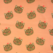 [S1994R-1118] [S1994R] Jersey Printed Cat Faces (Peach)