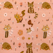 [S1999R-1118] [S1999R] Jersey Printed Cats With Little Flowers (Peach)