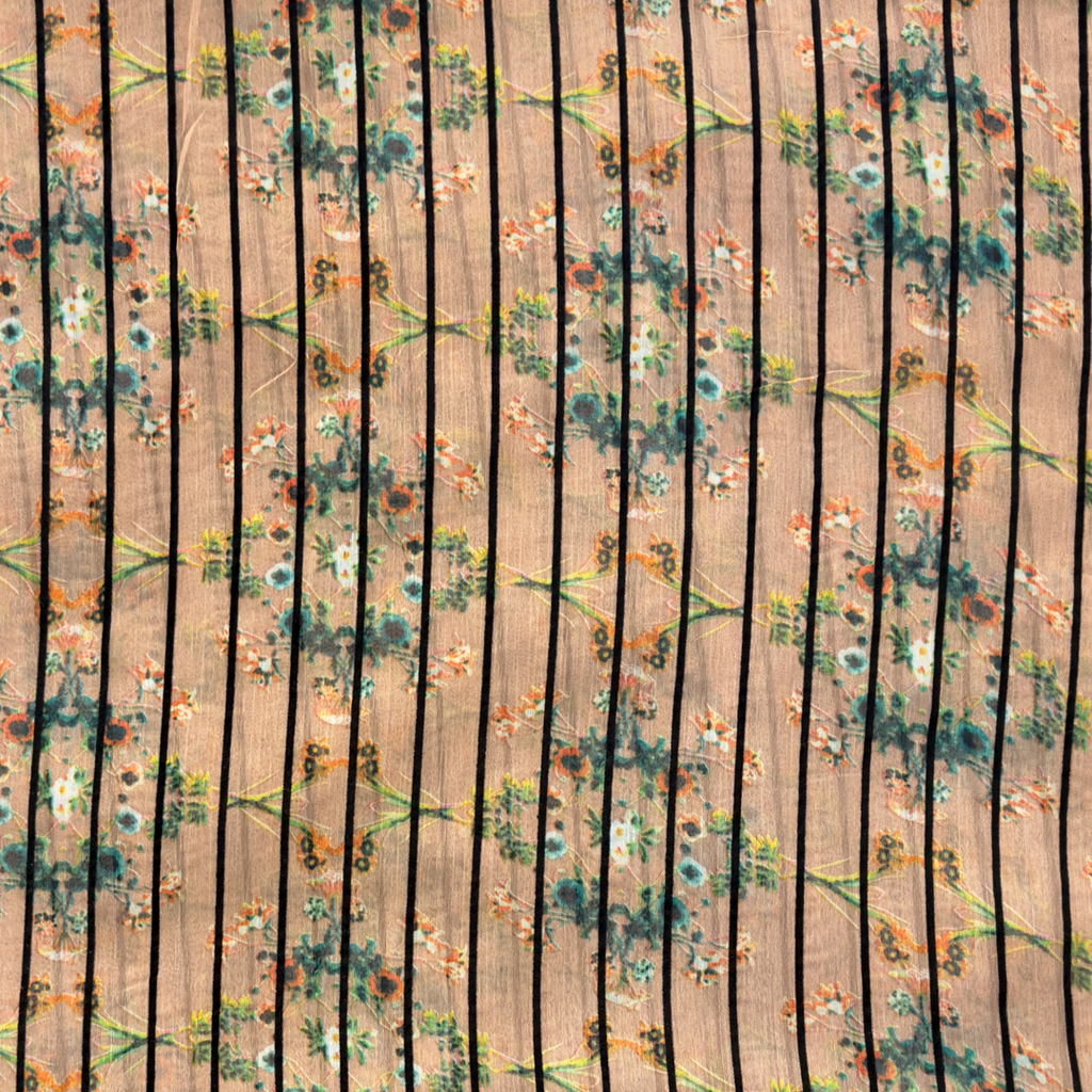 [S2051R] Voile With Flock Digital Printed Flowers