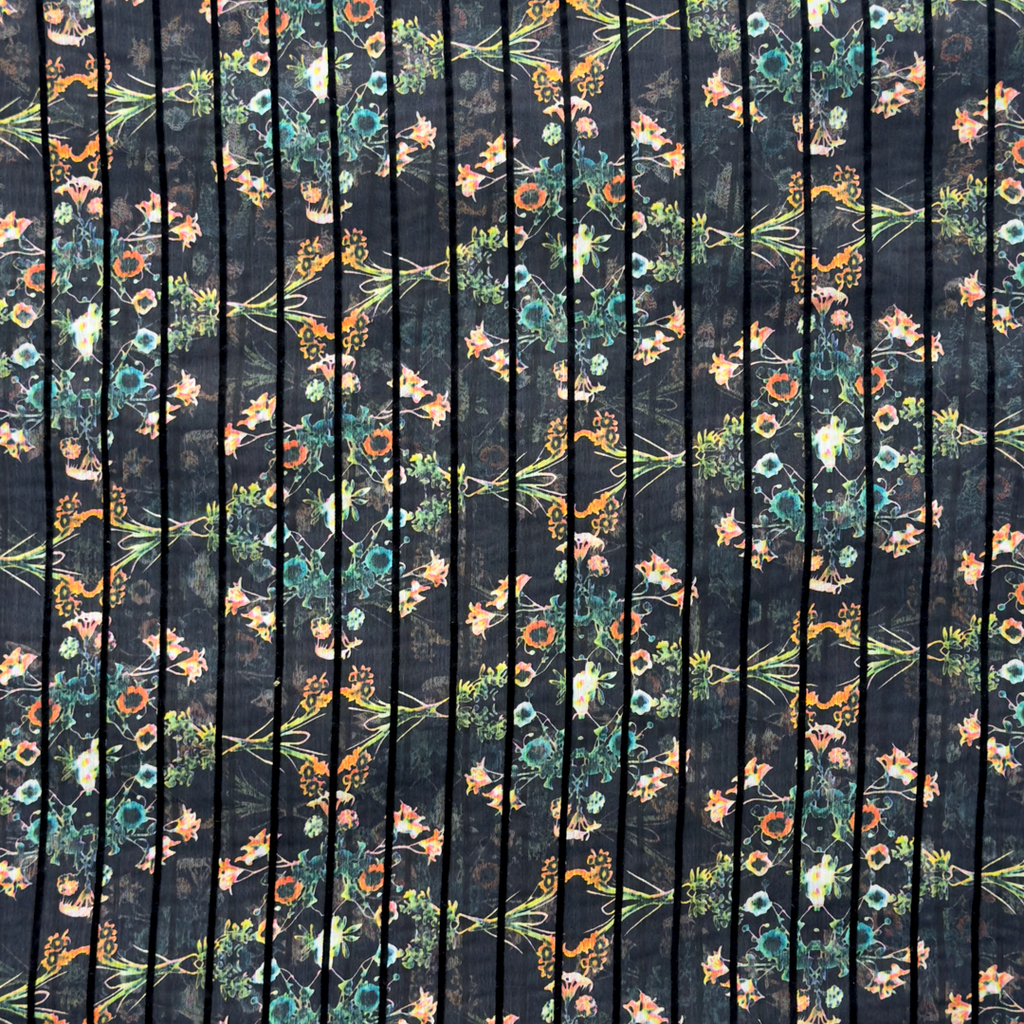 [S2051R] Voile With Flock Digital Printed Flowers