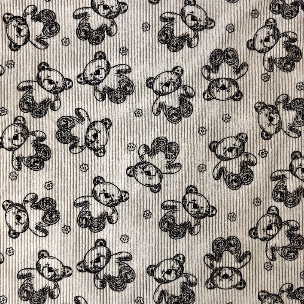 [S2065L] Rib Cord Printed Stretch Teddy Bears