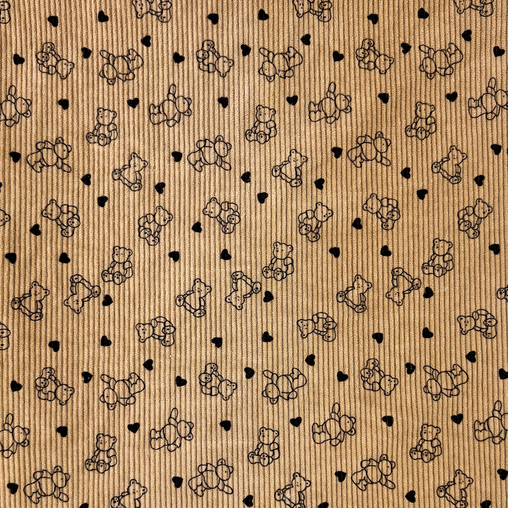 [S2065L] Rib Cord Printed Stretch Teddy Bears