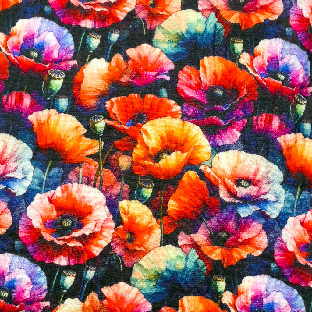 [S2088L] Double Gauze Crinkled Digital Printed Poppy's And More