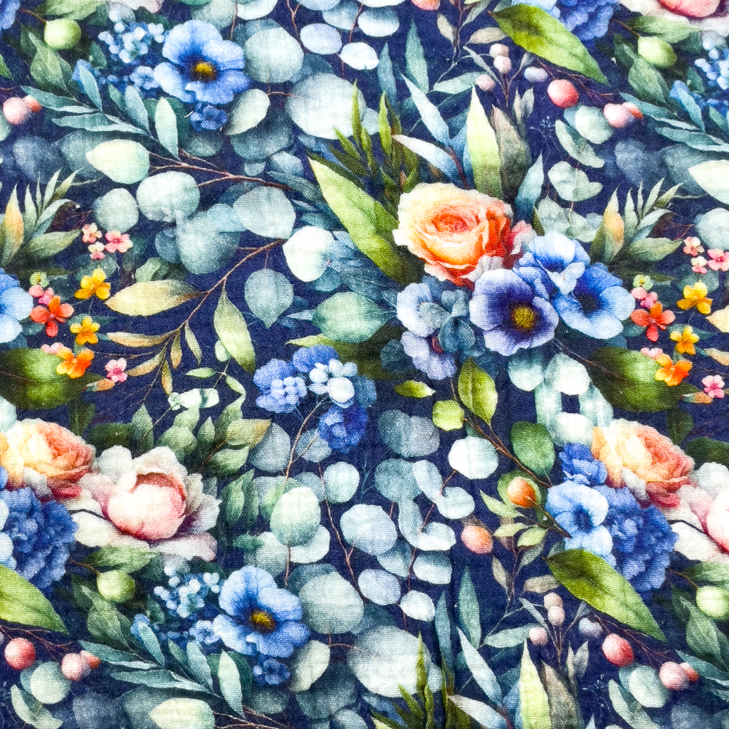 [S2094L] Double Gauze Crinkled Digital Printed Eucalyptus With Flowers