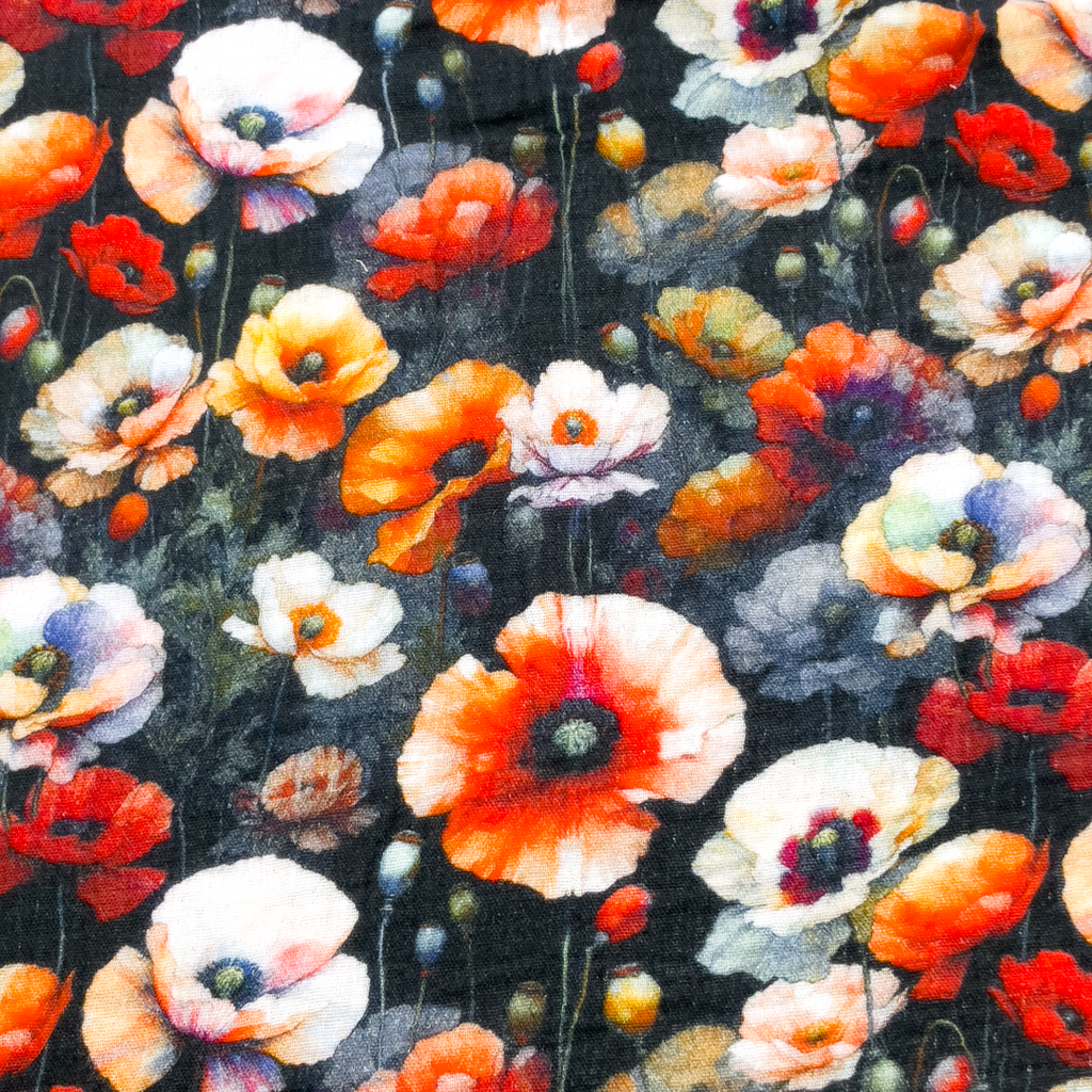[S2089R] Double Gauze Crinkled Digital Printed Flower Bouquet