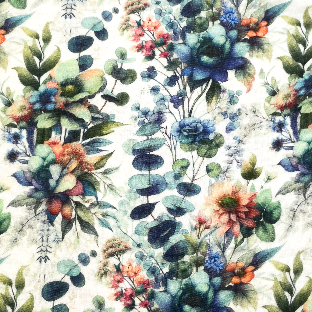 [S2091R] Double Gauze Crinkled Digital Printed Bloom
