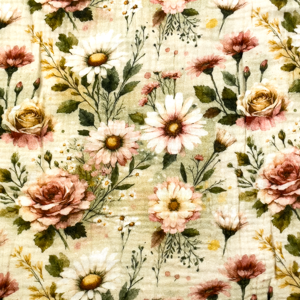[S2093R] Double Gauze Crinkled Digital Printed Wild Flowers