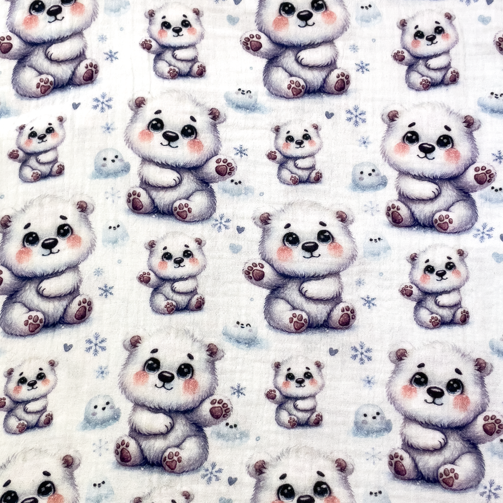 [S2095R] Double Gauze Crinkled Digital Printed Little Friends