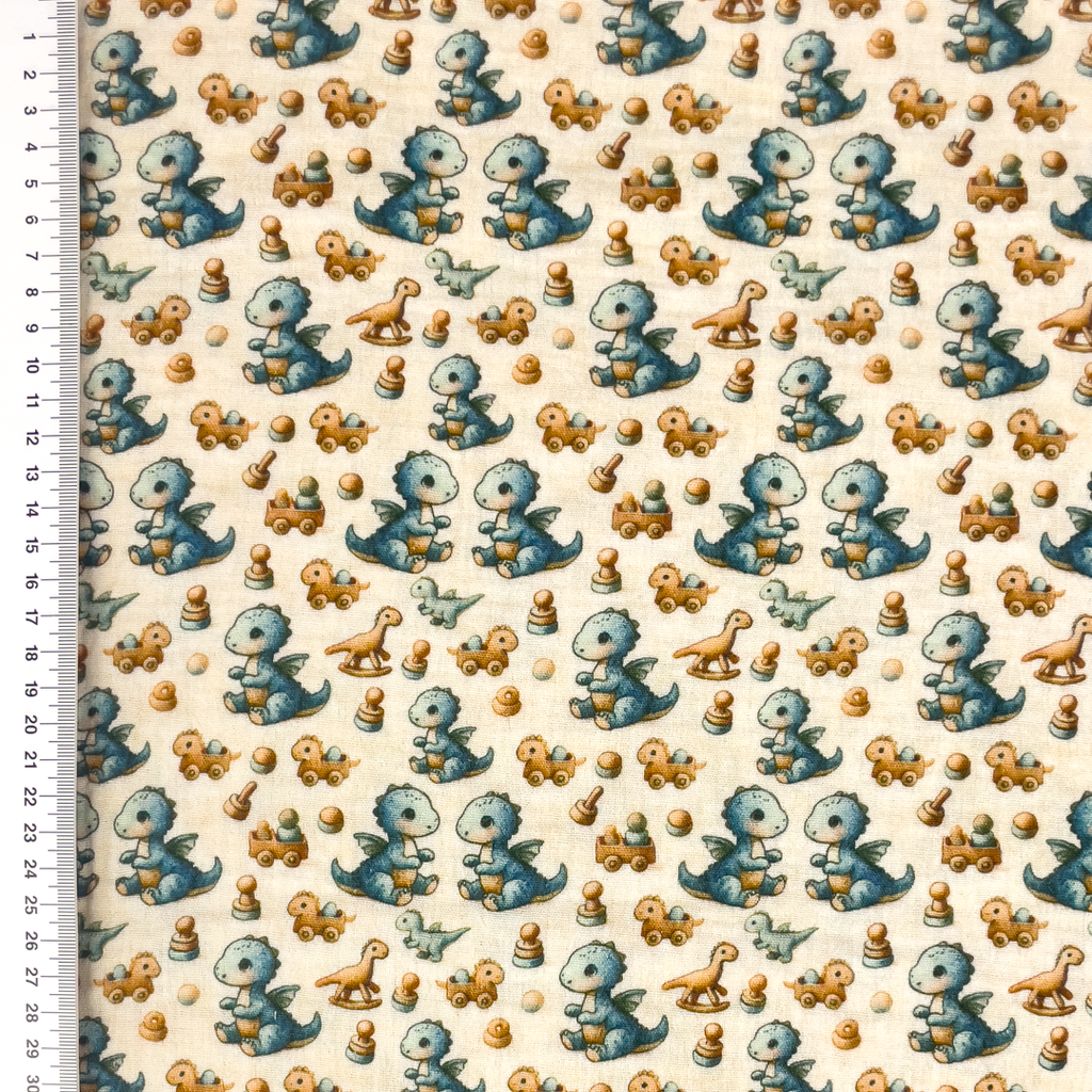 [S2230L] Double Gauze Crinkled Digital Printed Baby Dino's