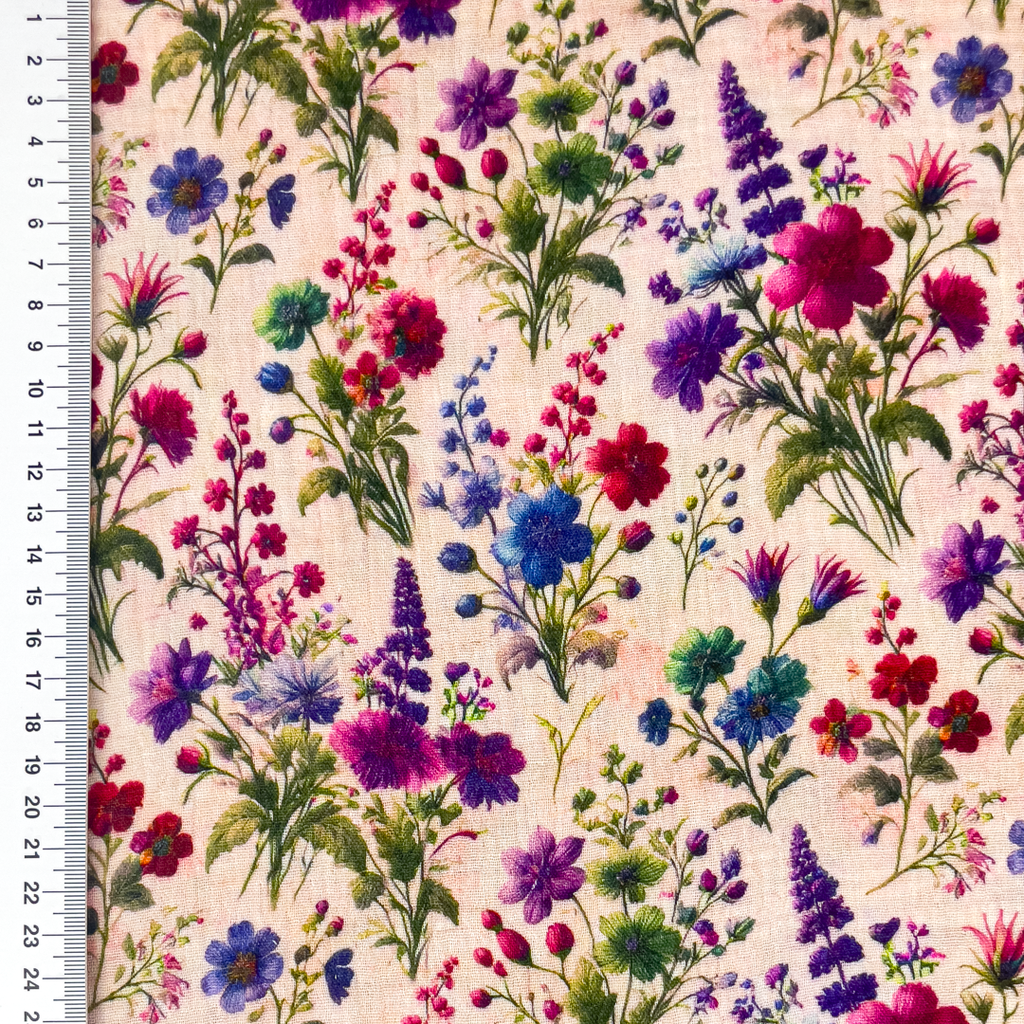 [S2235L] Double Gauze Crinkled Digital Printed Flower Sea