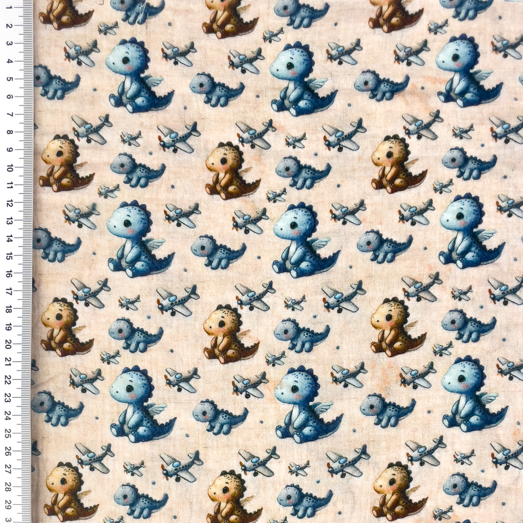 [S2230R] Double Gauze Crinkled Digital Printed Baby Dino's