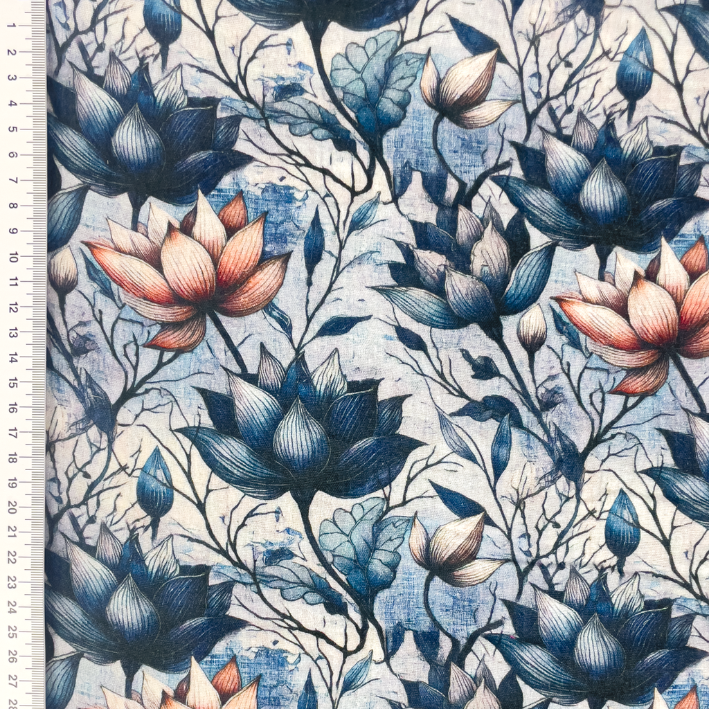 [S2232R] Double Gauze Crinkled Digital Printed Dreamy Flowers