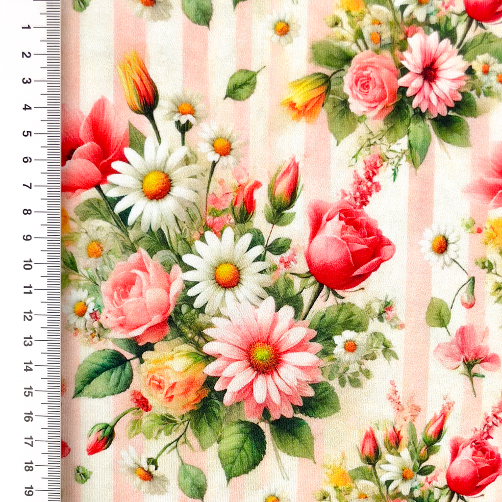 [S2368R] Viscose Lycra Heavy Digital Printed Striped Flowers