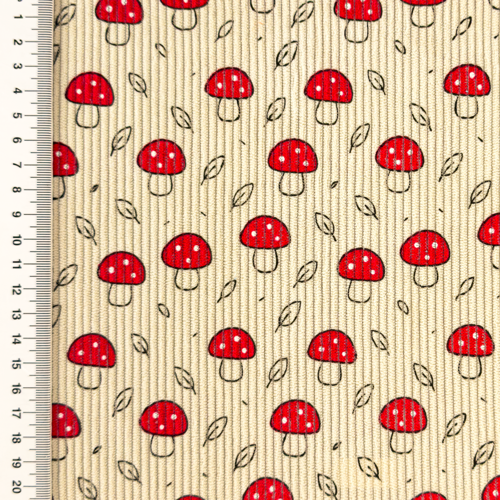 [S2429R] Baby Rib Cord Printed Stretch Little Mushrooms