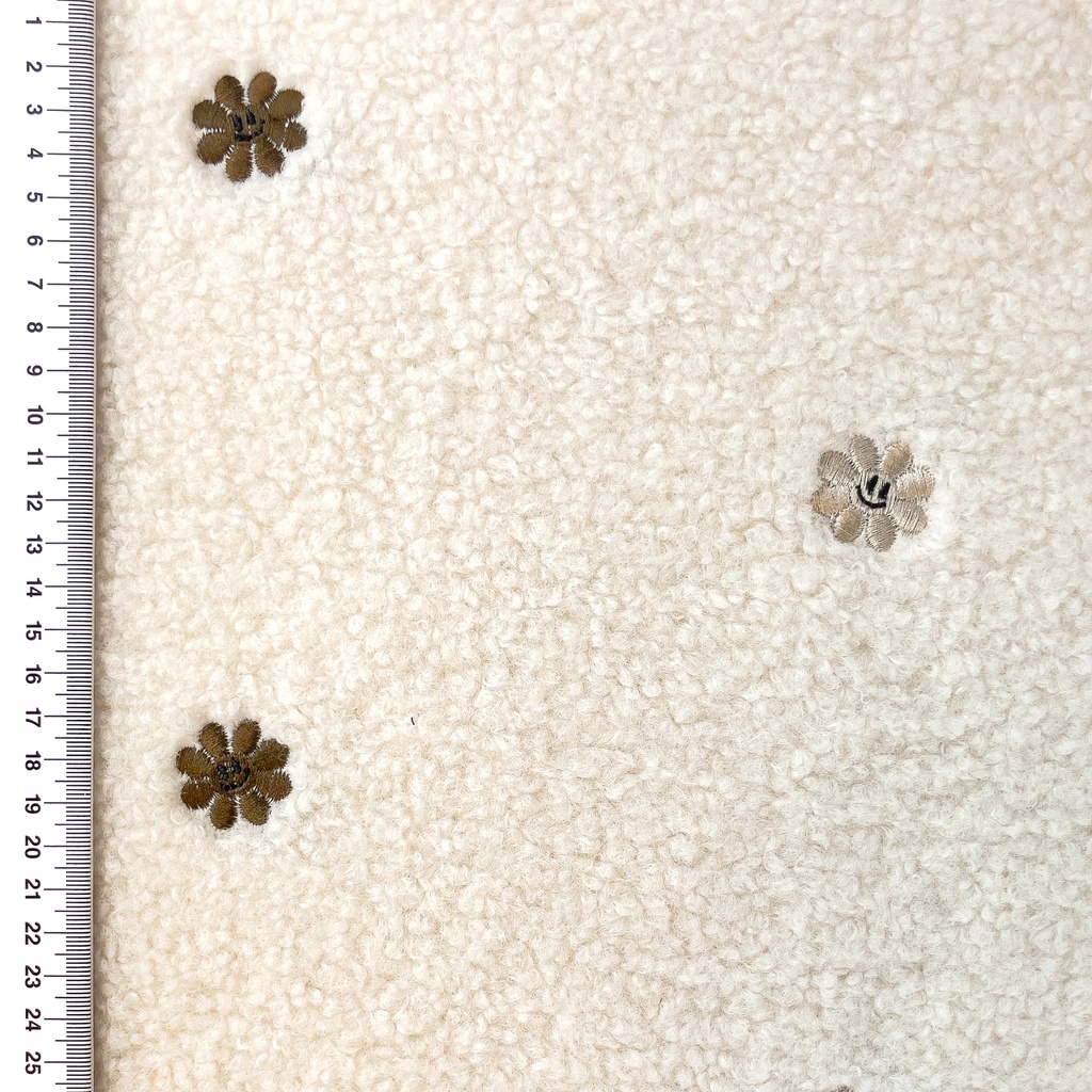 [S2636R] Teddy With Embroidery Smiley Flowers