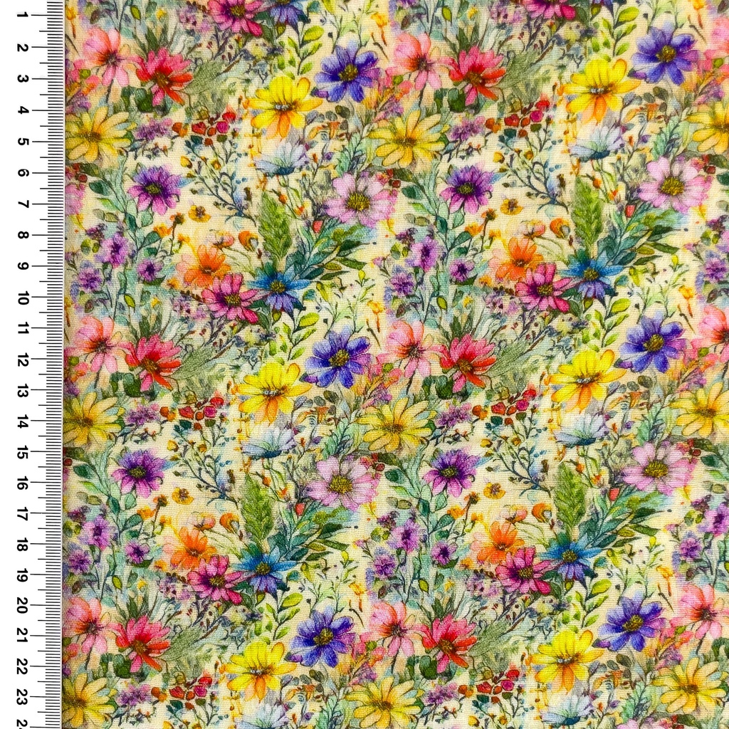 [S2674R] Double Gauze Crinkled Digital Printed Flowers