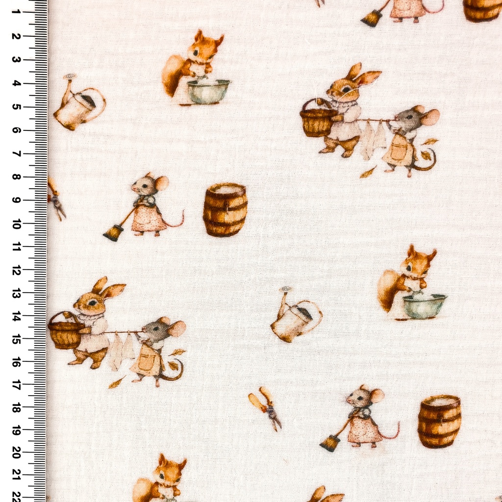 [S2675R] Double Gauze Crinkled Digital Printed Little Things
