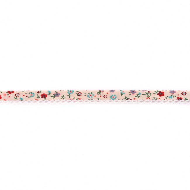 [267R] Poplin Biasband Bloemetje Met Kantje