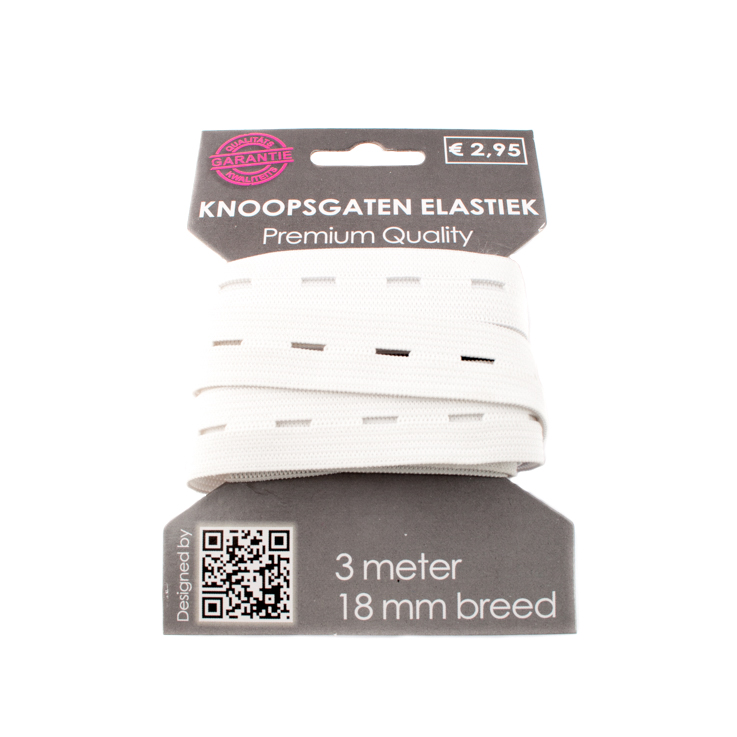 [106R] Premium KnopflochGummiband 15 mm Weiß
