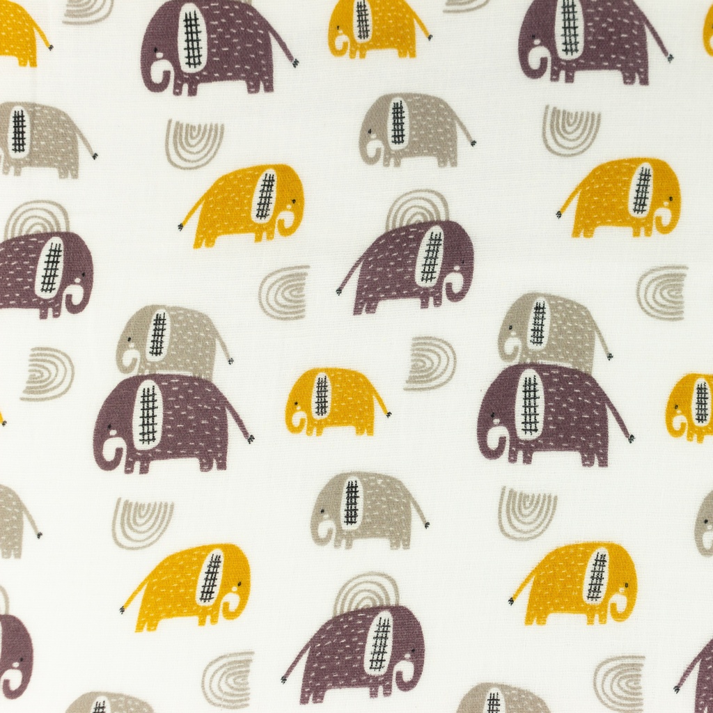 [S1061R] Muślin Bawełniany Mieszkanie Słonie Snoozy Fabrics