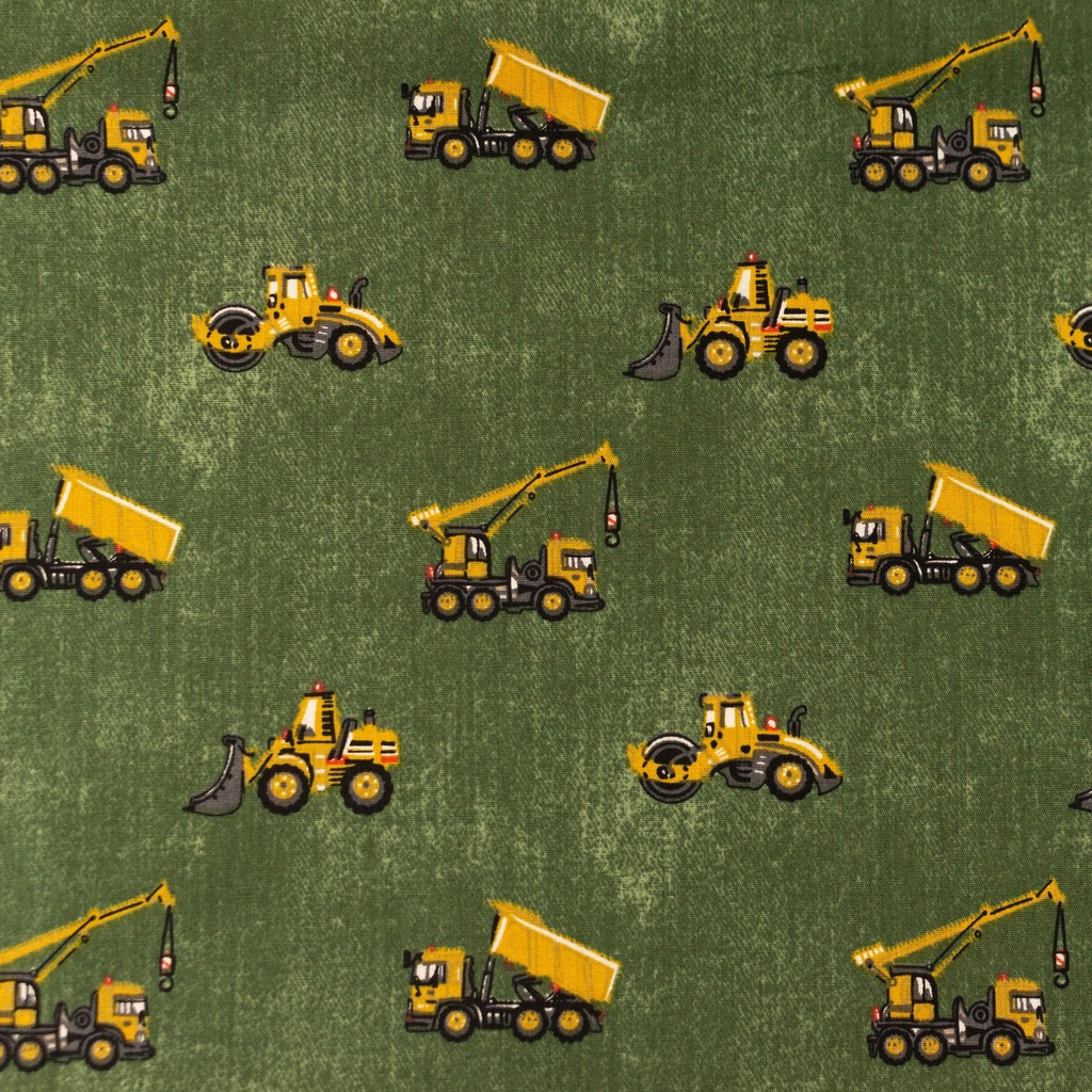 [S1090R] Popeline Imprimé Jeans Véhicules De Construction