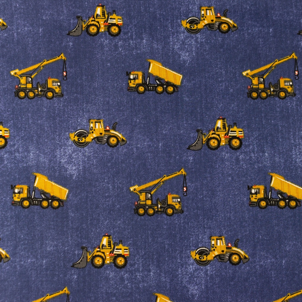 [S1090L] Poplin Printed Jeans Construction Vehicles