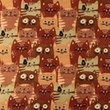 [S1093R-183441] [S1093R] Poplin Printed Cats (Brick)
