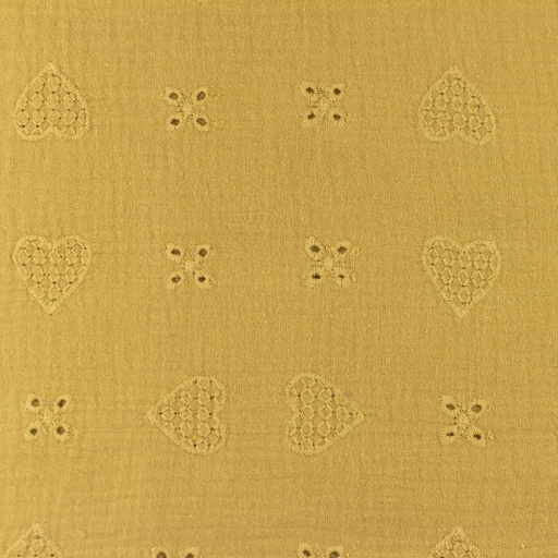 [S1118L] Double Gauze Open Embroidery Heart Snoozy Fabrics