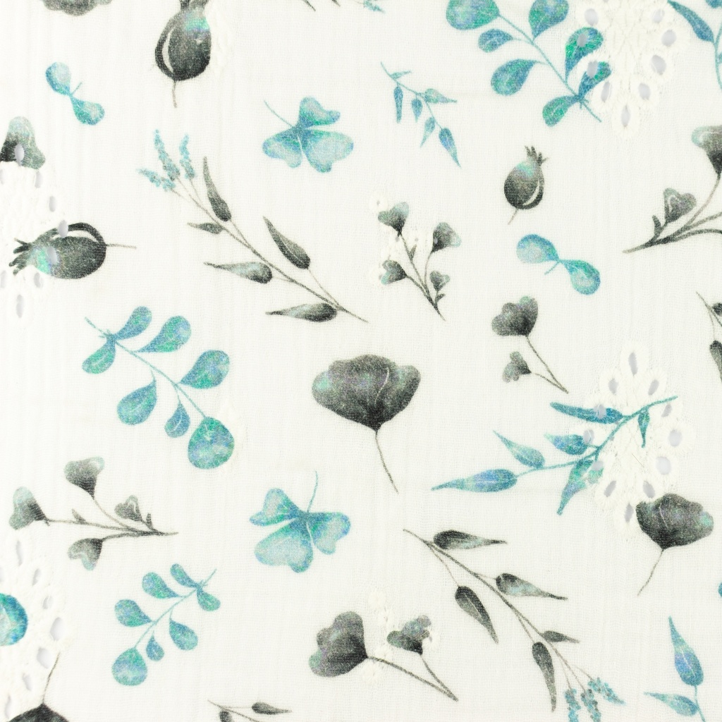 [S1119L] Double Gauze Crinkled Open Embroidery Digital 1