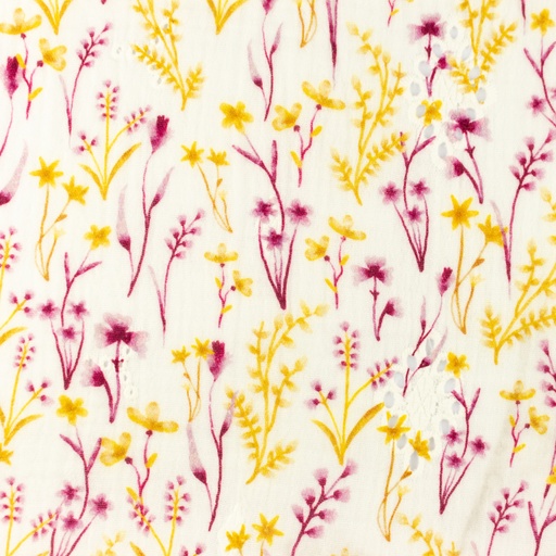 [S1122L] Double Gauze Crinkled Open Embroidery Digital 1 Snoozy Fabrics