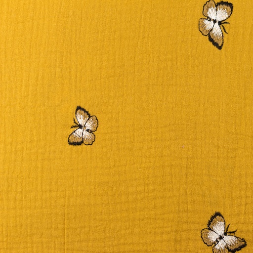 [S1130L] Double Gauze Crinkled Closed Embroidery Butterfly Snoozy Fabrics